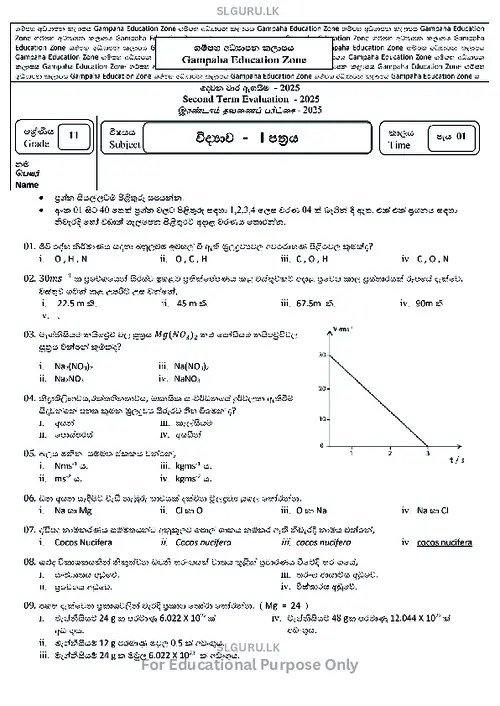 Grade 11 Science Second Term 2025 Gampaha Educational Zone (SM) thumbnail